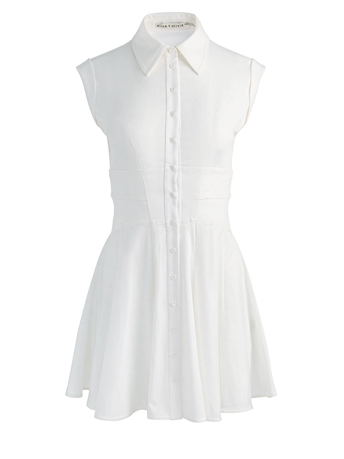 KIM PANELED CORSET FLARED MINI SHIRT DRESS - OFF WHITE
