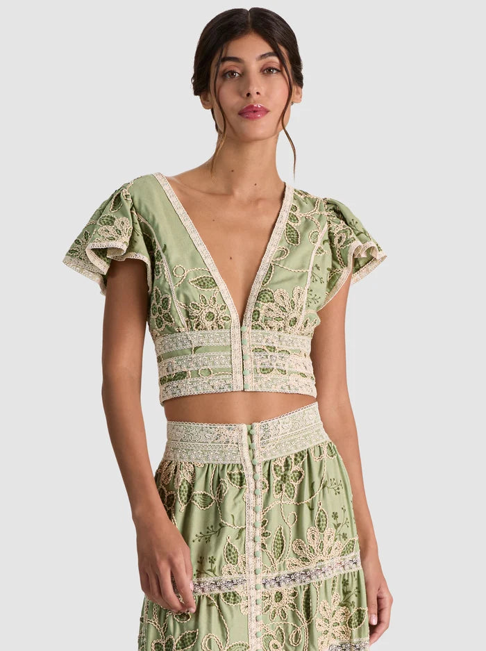 KEELEY EMBR V NK FLUTTER SLV BLOUSE-ALICE + OLIVIA