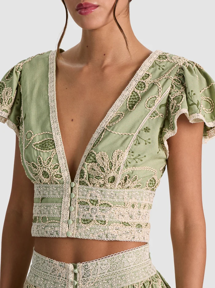 KEELEY EMBR V NK FLUTTER SLV BLOUSE-ALICE + OLIVIA