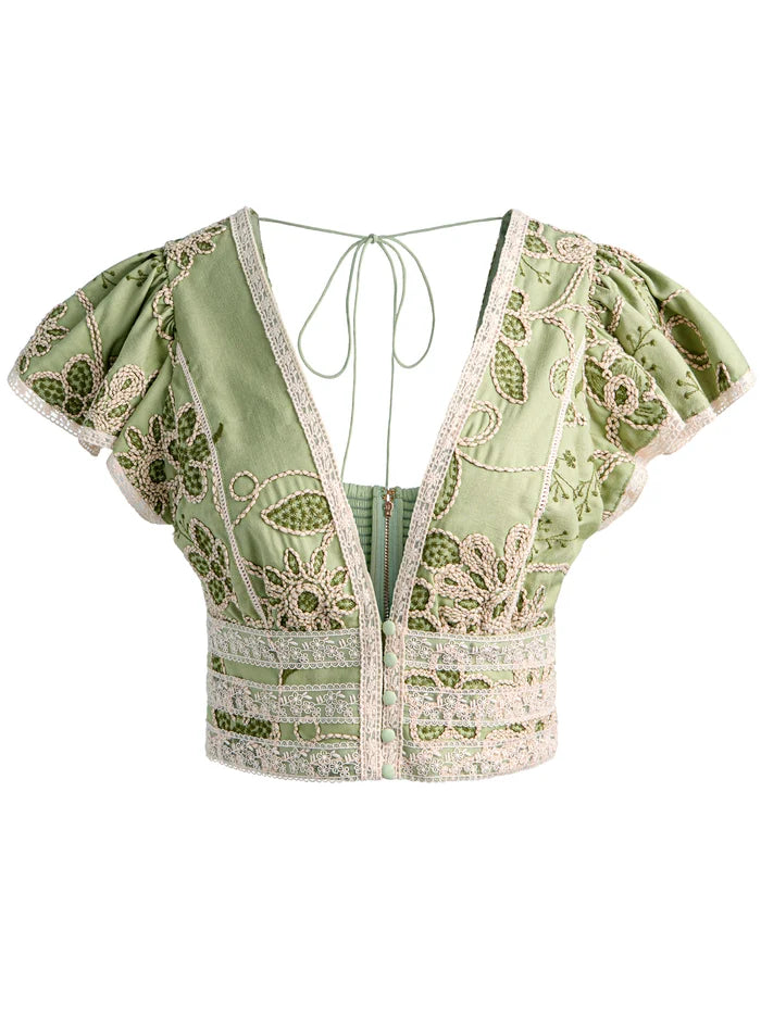 KEELEY EMBR V NK FLUTTER SLV BLOUSE-ALICE + OLIVIA