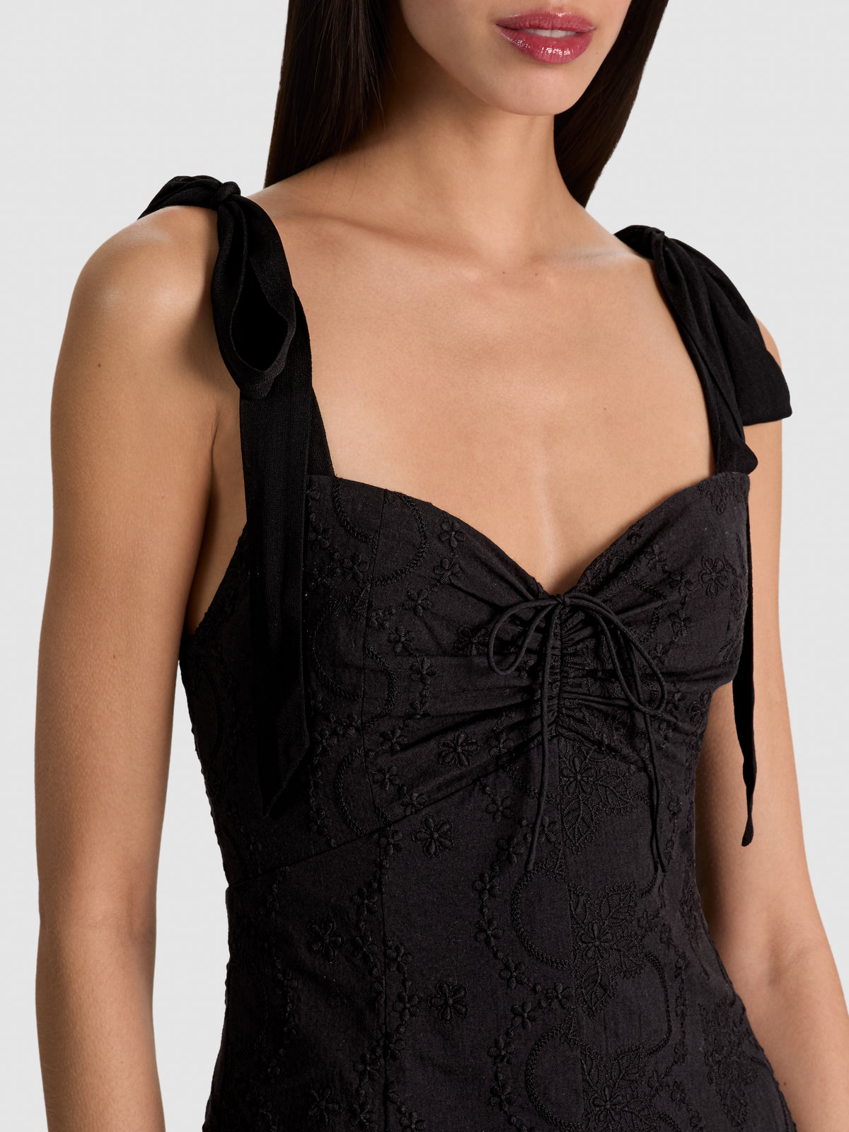 AMBRIE EMBROIDERED MINI DRESS - BLACK