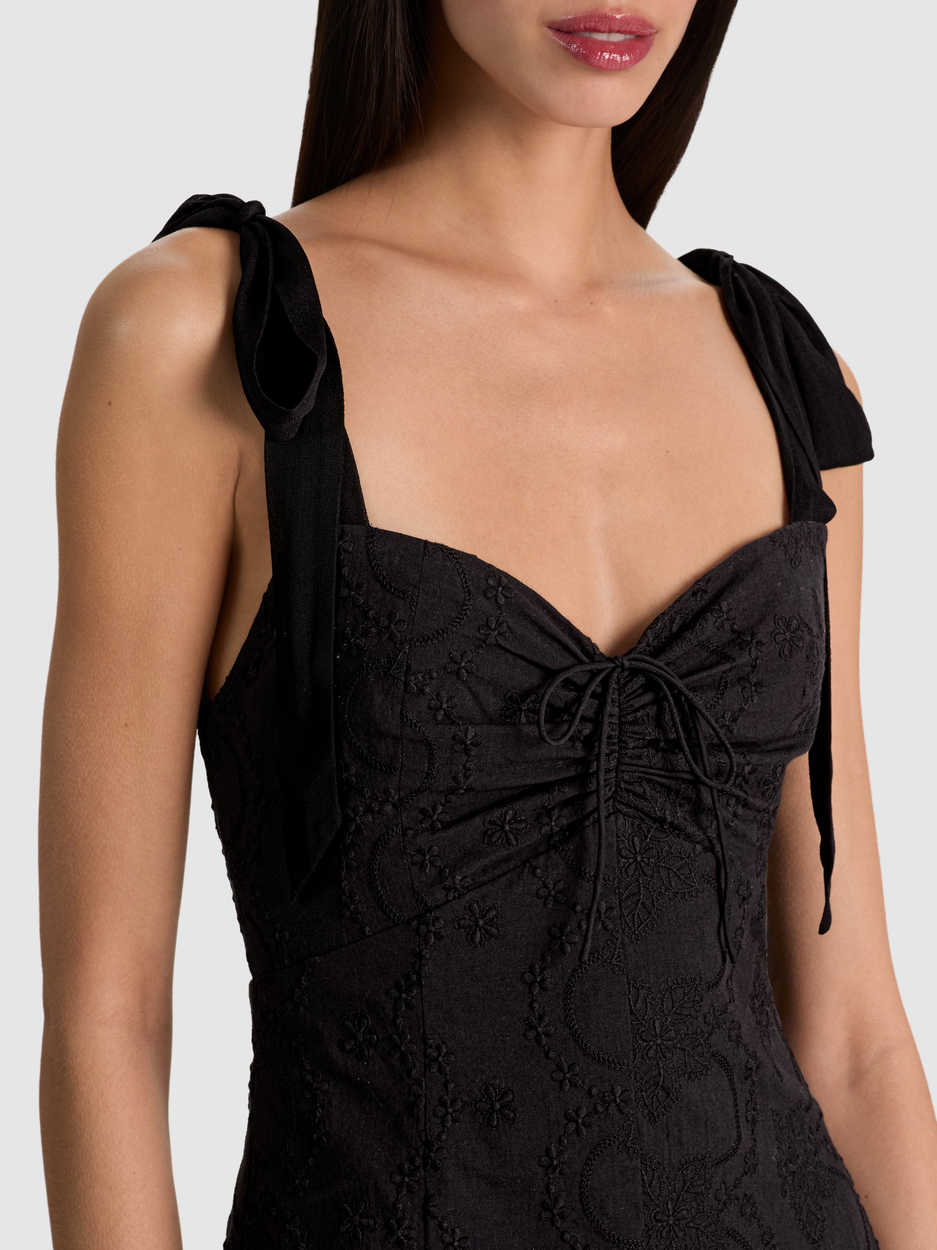 AMBRIE EMBROIDERED MINI DRESS-Black-ALICE + OLIVIA