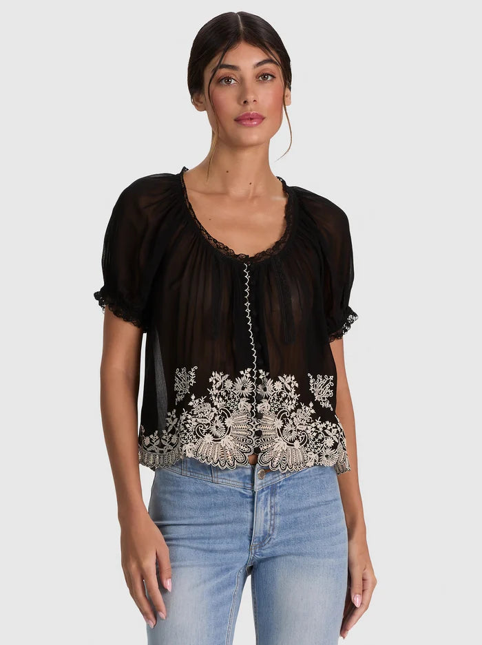 ODETTE EMBR PUFF SLV PINTUCK BLOUSE-ALICE + OLIVIA