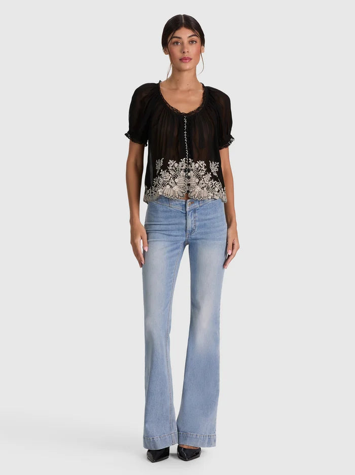 ODETTE EMBR PUFF SLV PINTUCK BLOUSE-ALICE + OLIVIA