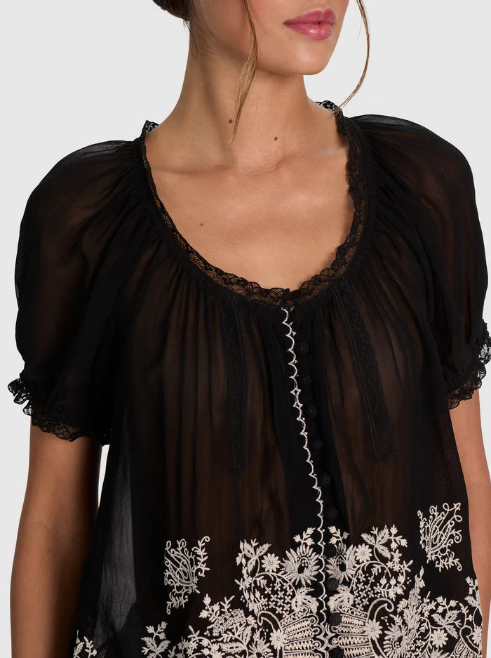 ODETTE EMBR PUFF SLV PINTUCK BLOUSE-ALICE + OLIVIA