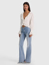 SKYE LACE APPLIQUE V NK RUFFLE CROPPED BLOUSE-ALICE + OLIVIA