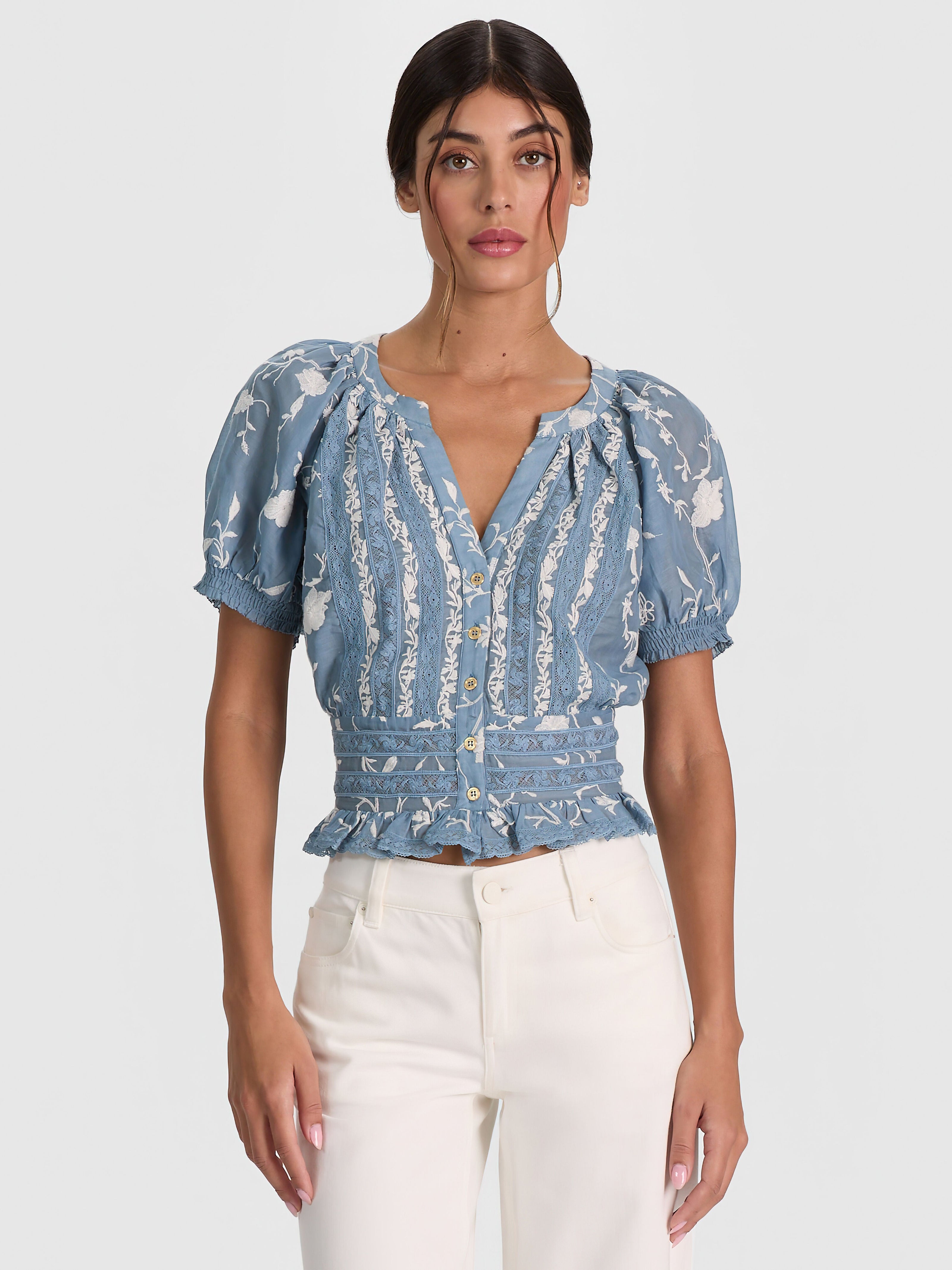 KATHRYN LACE TRIM BLOUSE-ALICE + OLIVIA