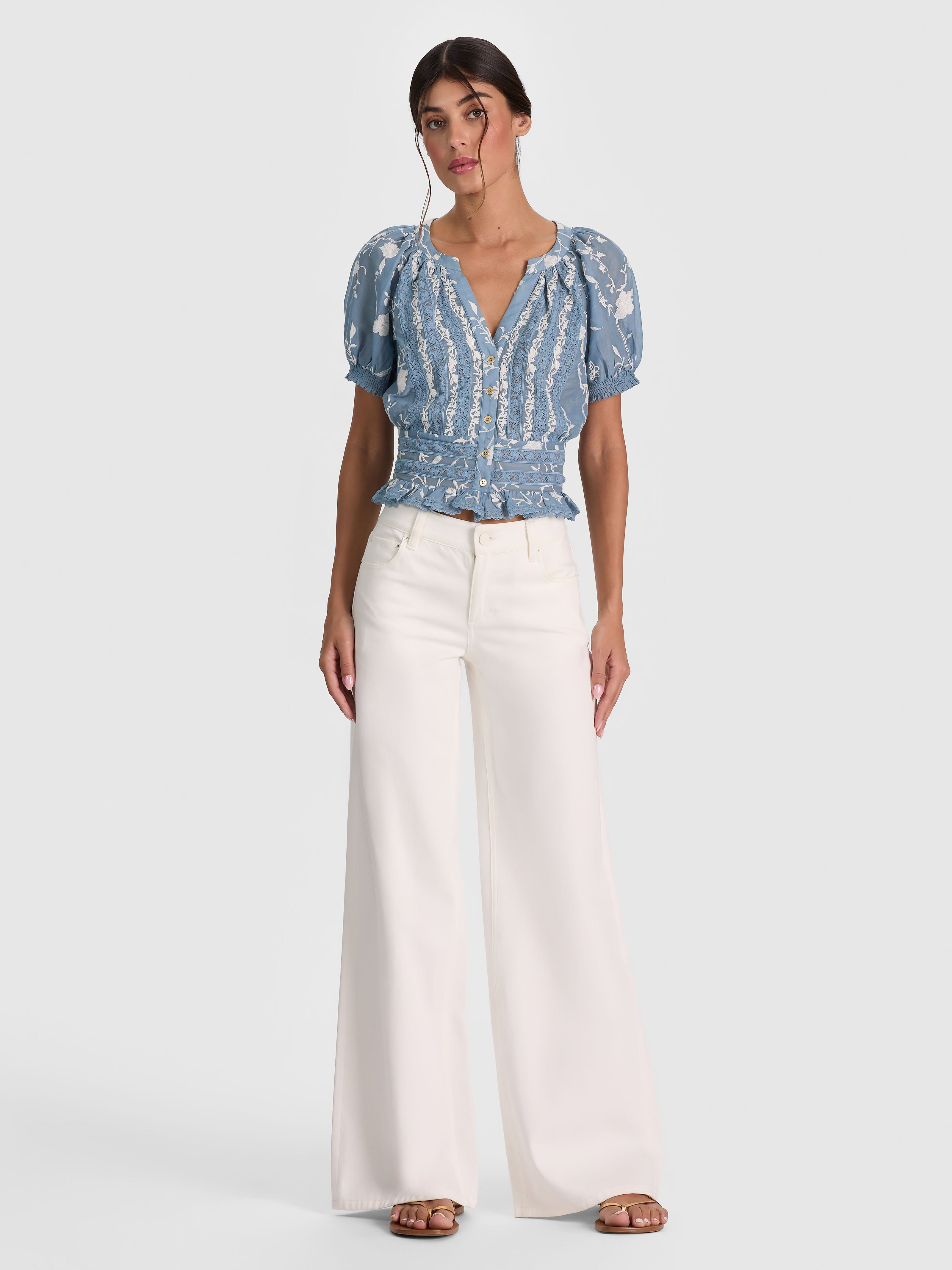KATHRYN LACE TRIM BLOUSE-ALICE + OLIVIA