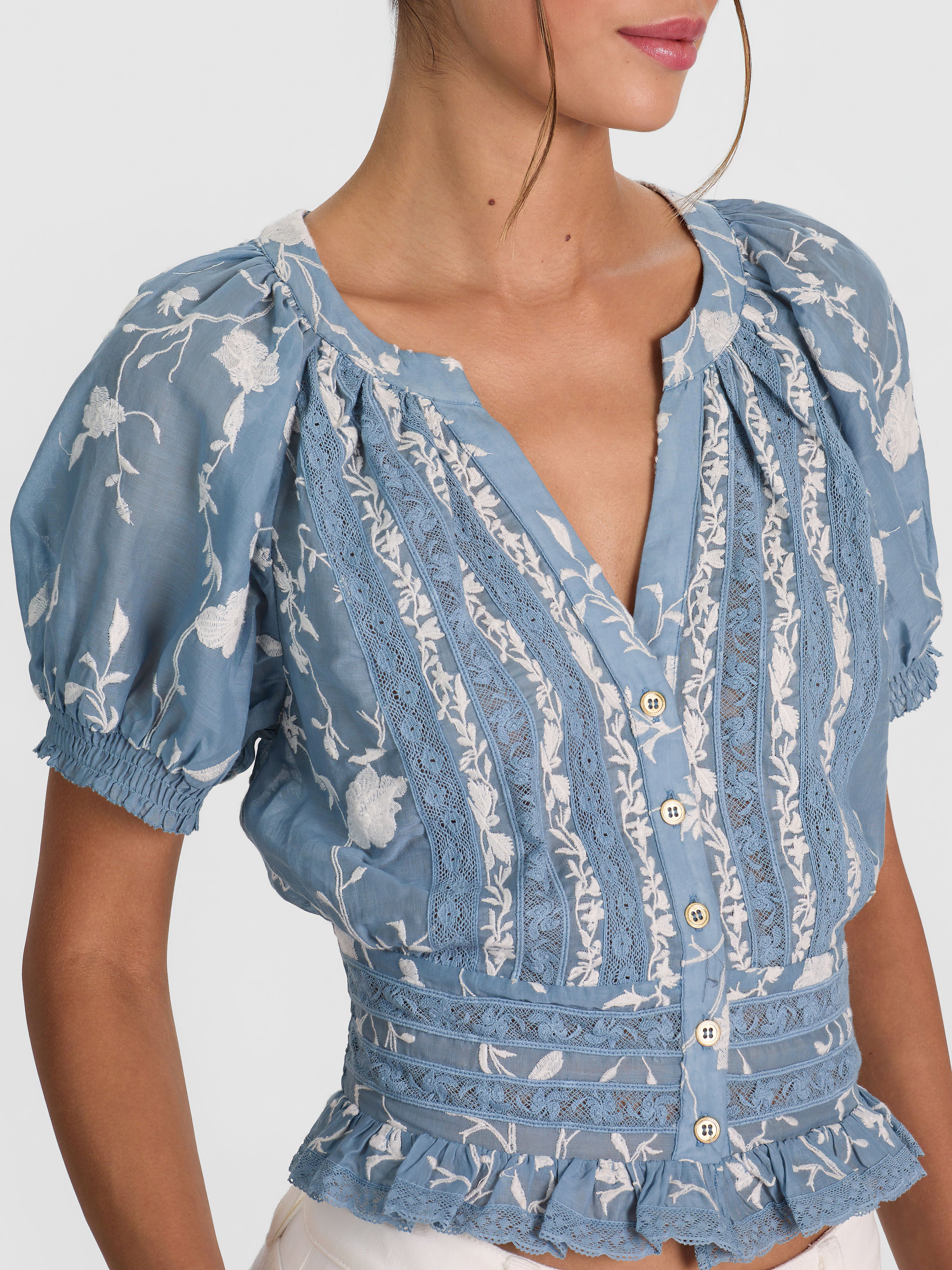KATHRYN LACE TRIM BLOUSE-ALICE + OLIVIA