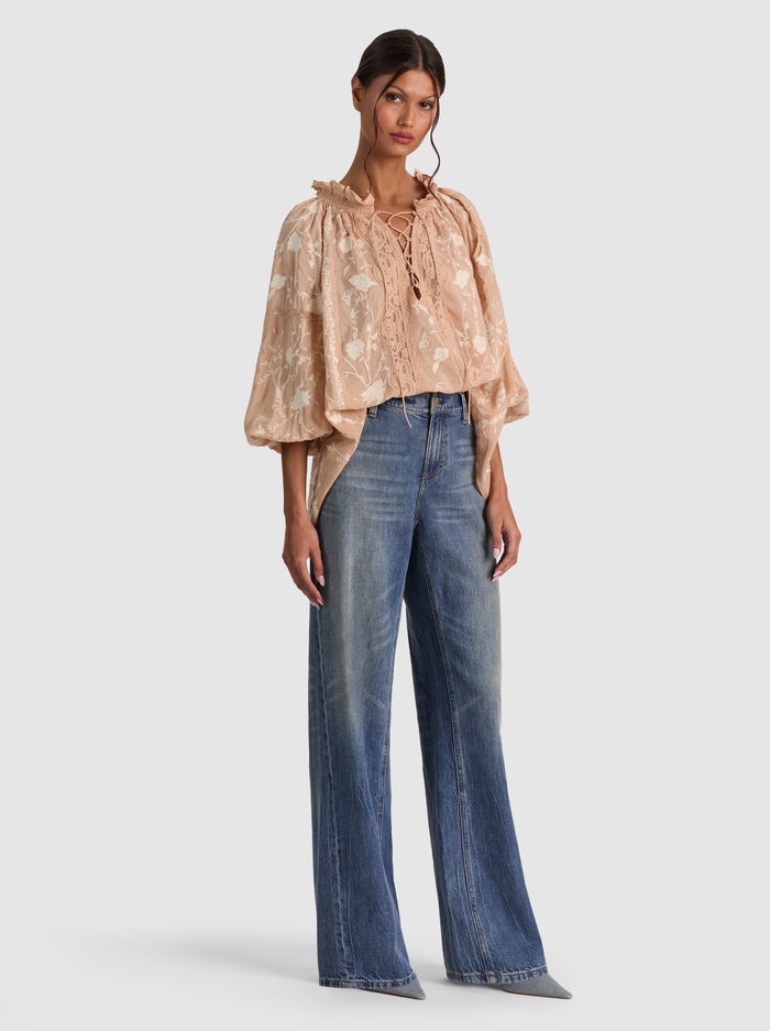 NORAH EMBR LACE FRONT BLOUSE-ALICE + OLIVIA
