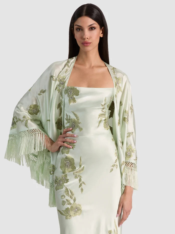 MARLENE EMBELL SHAWL SCARF W FRINGE-ALICE + OLIVIA