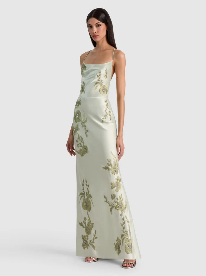 MONTANA EMBELLISHED MAXI SLIP DRESS-GREEN LILY-ALICE + OLIVIA