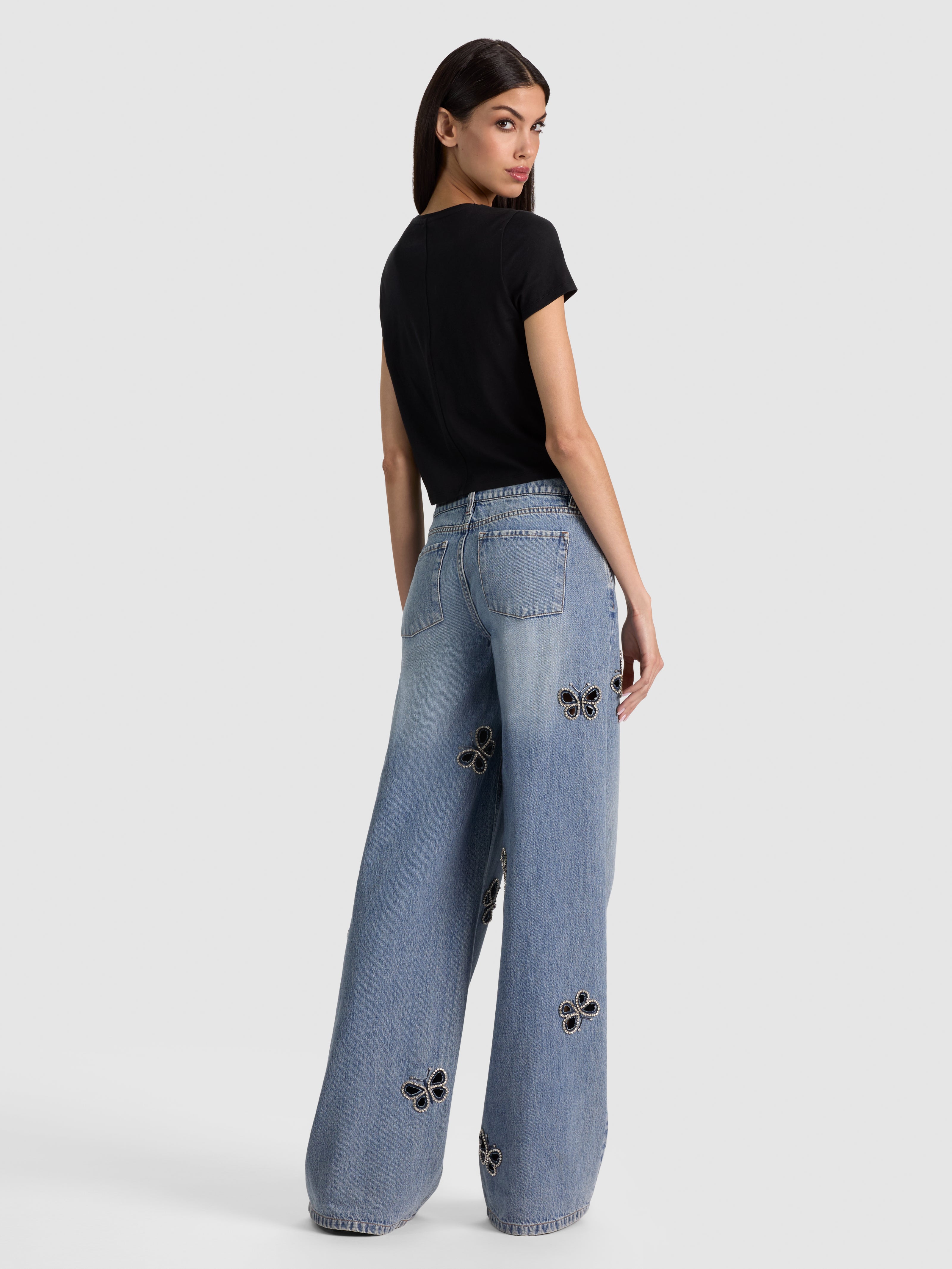 CINDY EMBELL CROPPED TEE W CUTOUTS-ALICE + OLIVIA