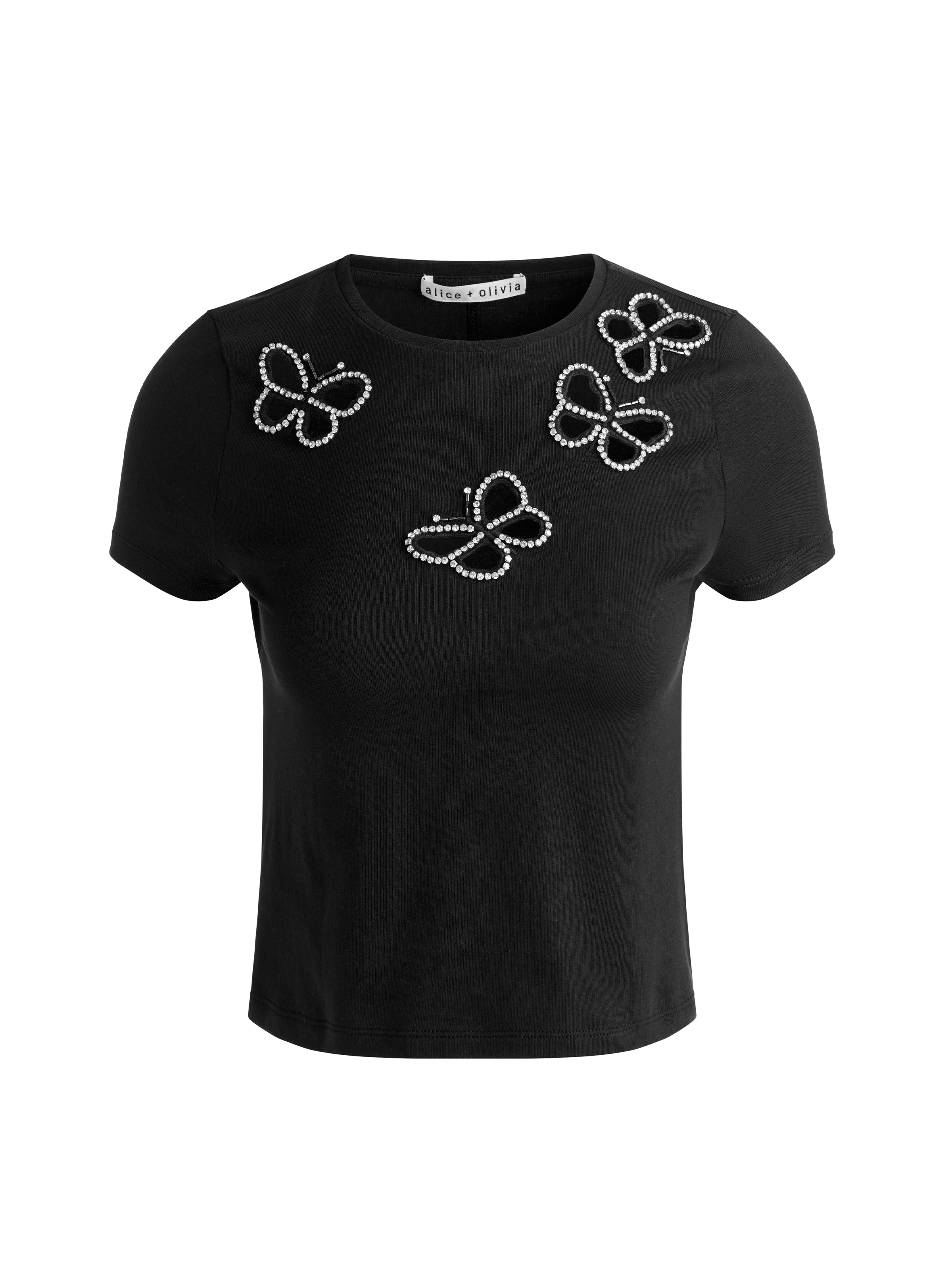 CINDY EMBELL CROPPED TEE W CUTOUTS-ALICE + OLIVIA