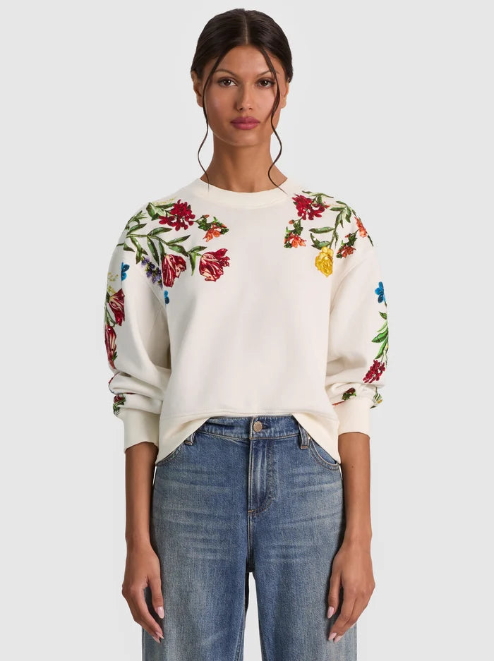 RUSSELL EMBELLISHED CREWNECK SWEATSHIRT-ALICE + OLIVIA