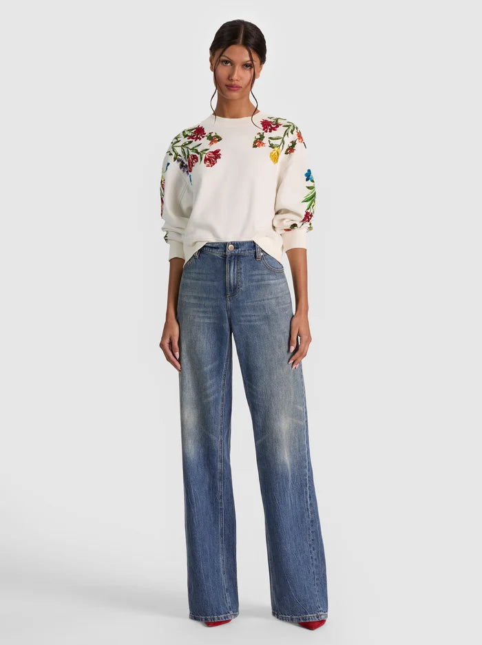 RUSSELL EMBELLISHED CREWNECK SWEATSHIRT-ALICE + OLIVIA