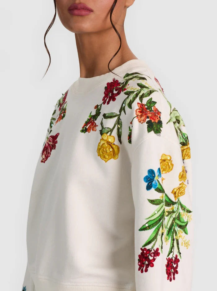 RUSSELL EMBELLISHED CREWNECK SWEATSHIRT-ALICE + OLIVIA
