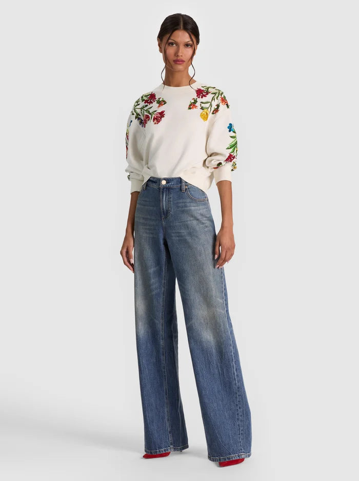 RUSSELL EMBELLISHED CREWNECK SWEATSHIRT-ALICE + OLIVIA