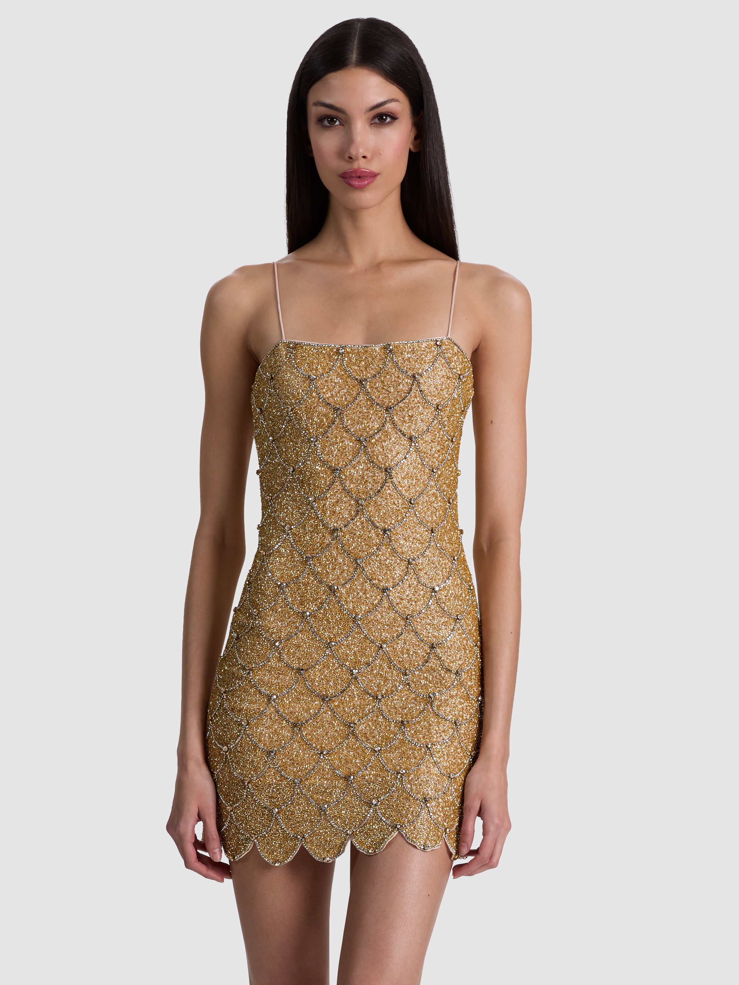 NINA EMBELLISHED MINI DRESS-PALE GOLD-ALICE + OLIVIA