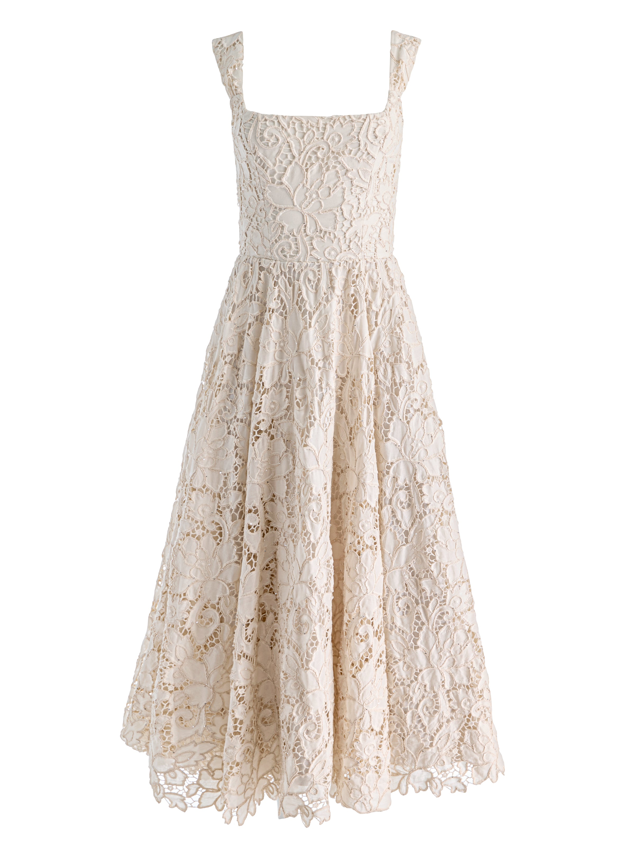 ESMA SQ NK FLARED MIDI DRESS W BELT - NATURAL