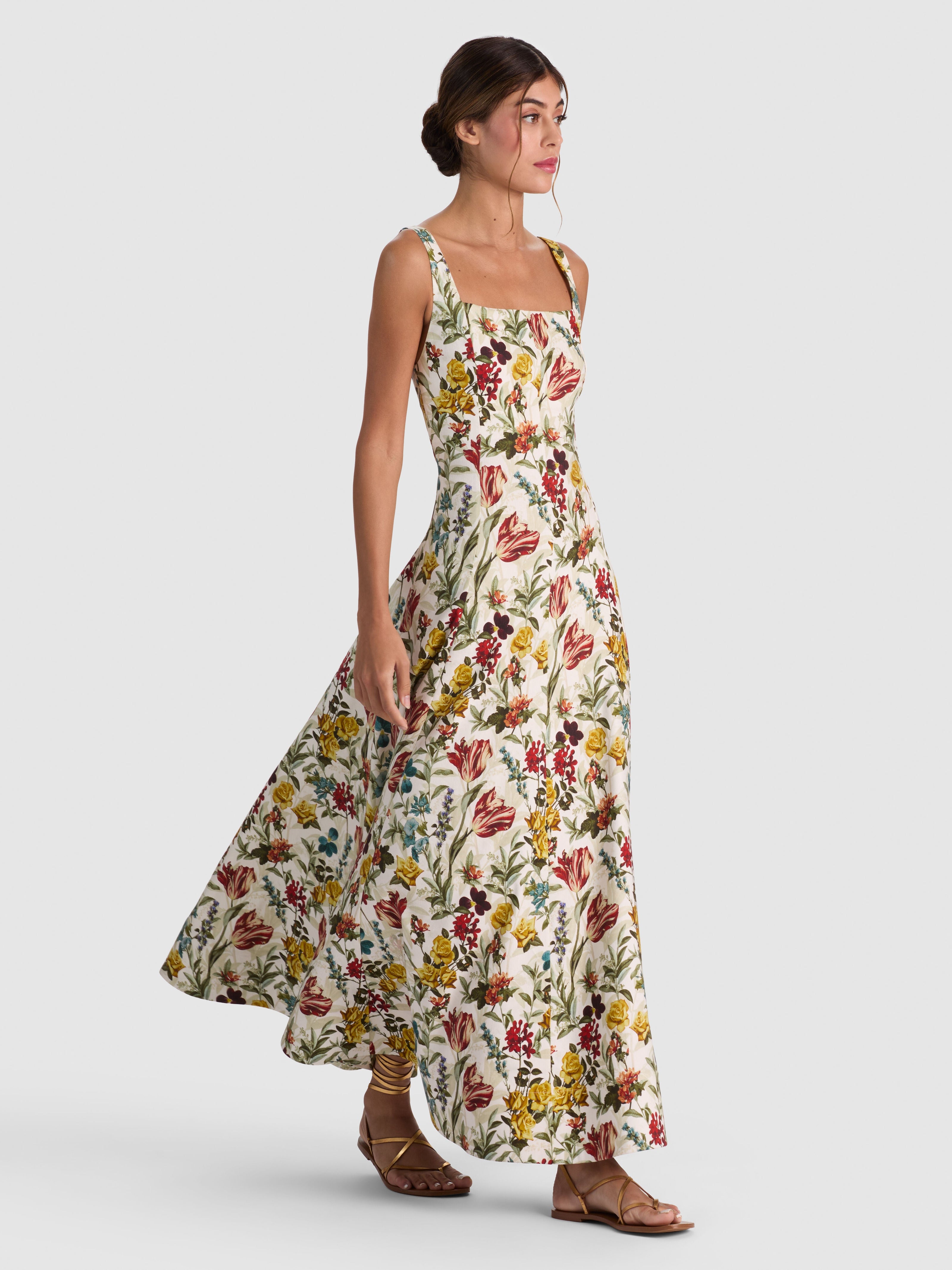 POLLY SEAMED TIE WAIST FLARED ANKLE LENGTH DRESS-ALICE + OLIVIA