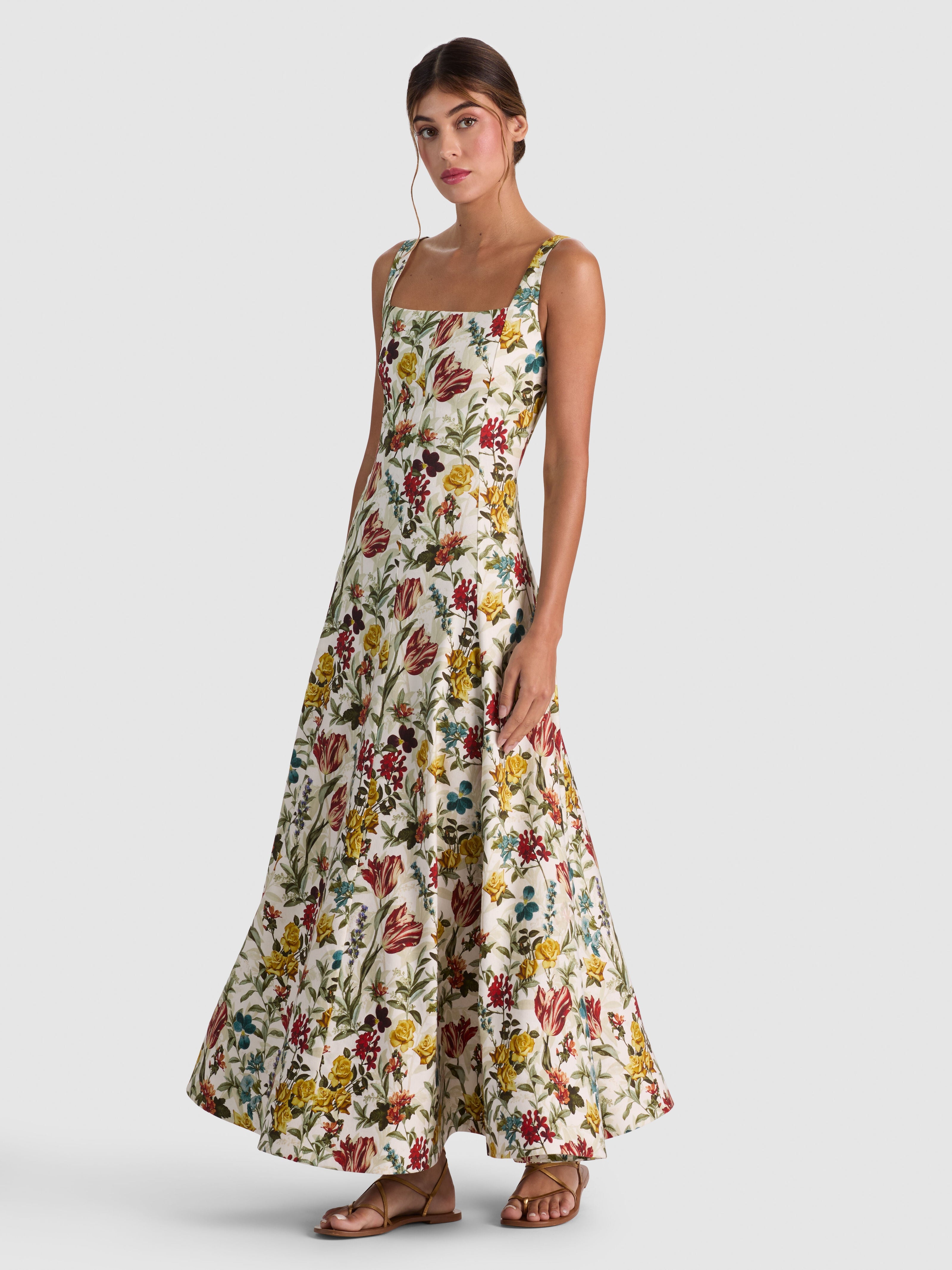 POLLY SEAMED TIE WAIST FLARED ANKLE LENGTH DRESS-ALICE + OLIVIA