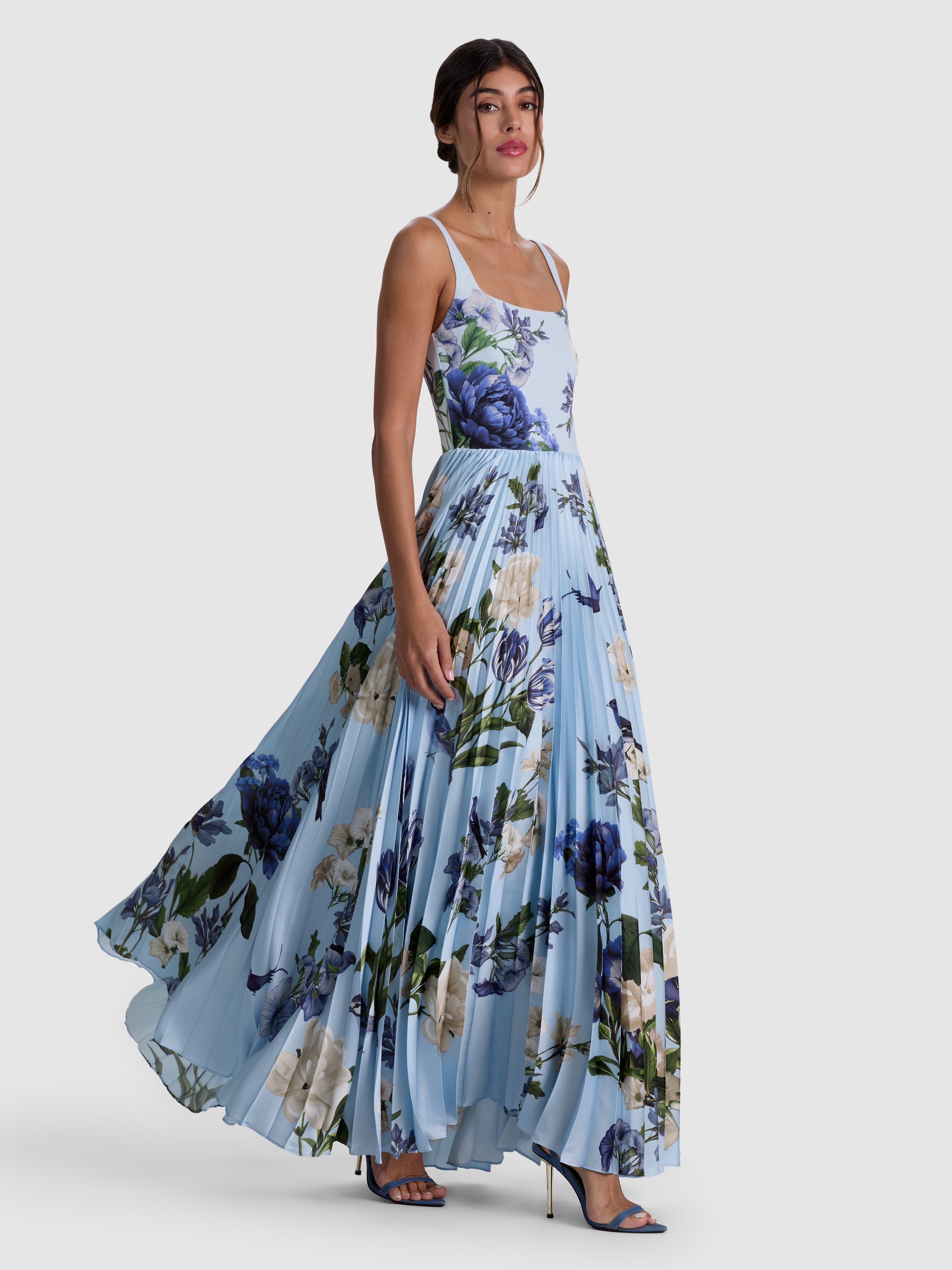 CAROLYN SOFT SQ NK ASSYM PLEATED MAXI DRESS-ALICE + OLIVIA