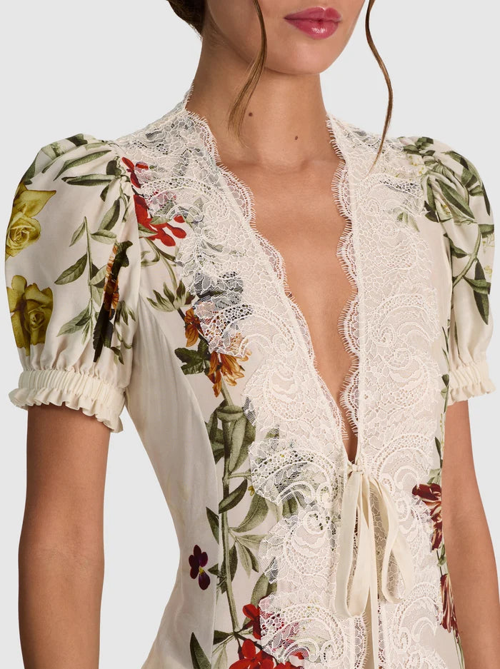INGRID LACE TRIM PUFF SLV WRAP ROBE-ALICE + OLIVIA