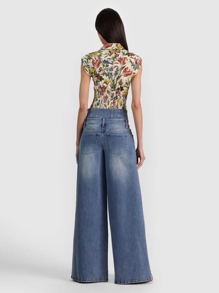 KIM PANELED CORSET FITTED TOP-DESERT SPRIGS VANILLA-ALICE + OLIVIA