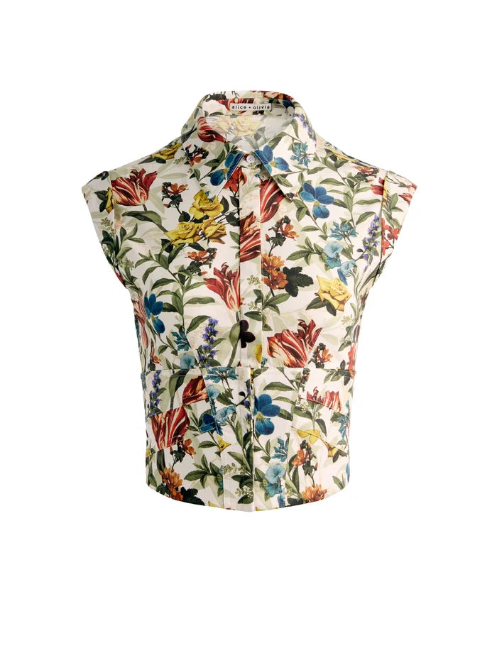 KIM PANELED CORSET FITTED TOP-DESERT SPRIGS VANILLA-ALICE + OLIVIA