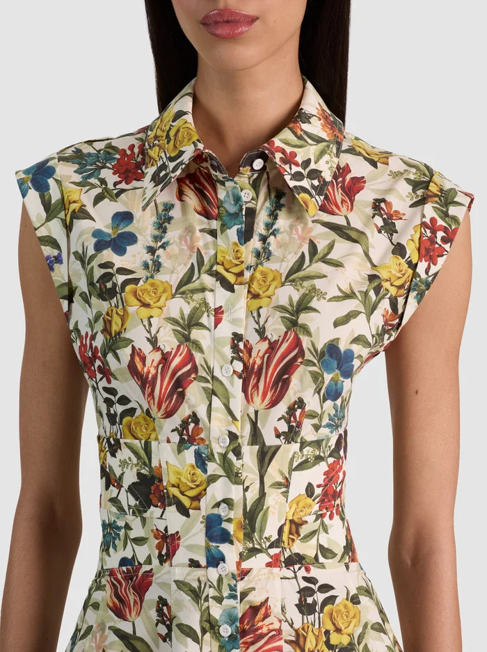 KIM CORSET SHIRT DRESS-DESERT SPRIGS VANILLA-ALICE + OLIVIA