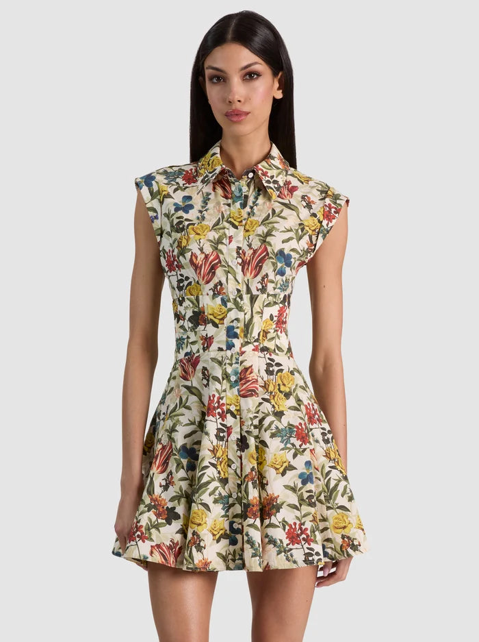 KIM CORSET SHIRT DRESS-DESERT SPRIGS VANILLA-ALICE + OLIVIA