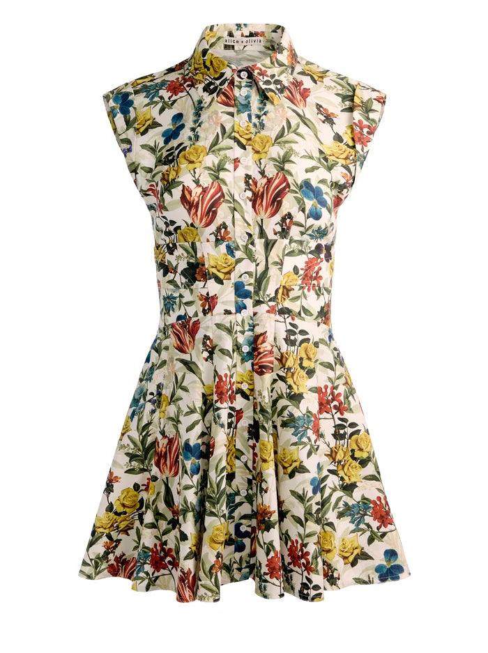 KIM CORSET SHIRT DRESS-DESERT SPRIGS VANILLA-ALICE + OLIVIA