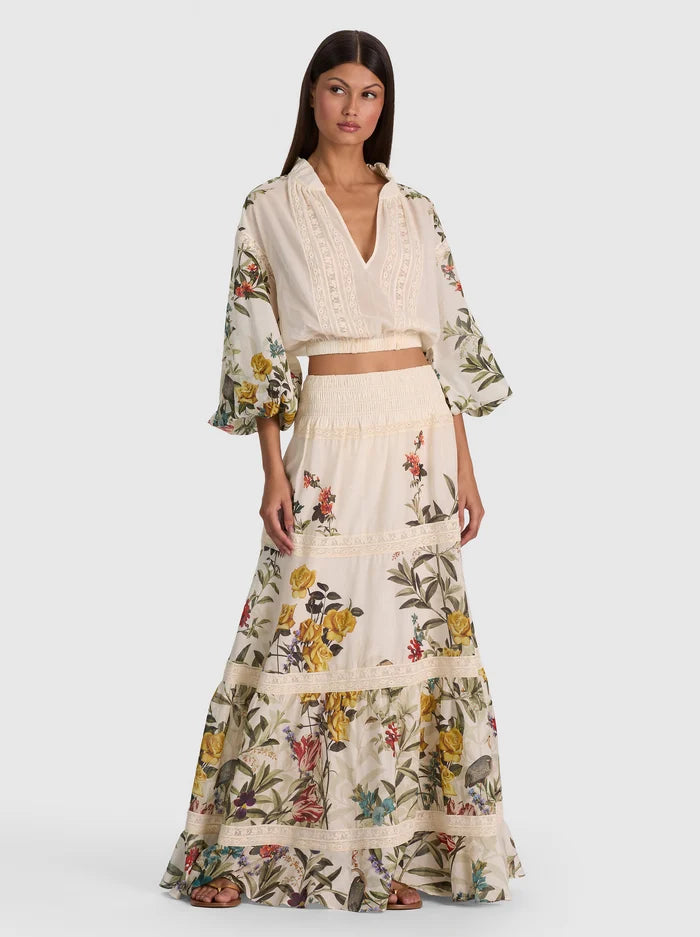 STEVIE DROP WAIST MAXI SKIRT-DESERT SPRIGS VANILLA-ALICE + OLIVIA