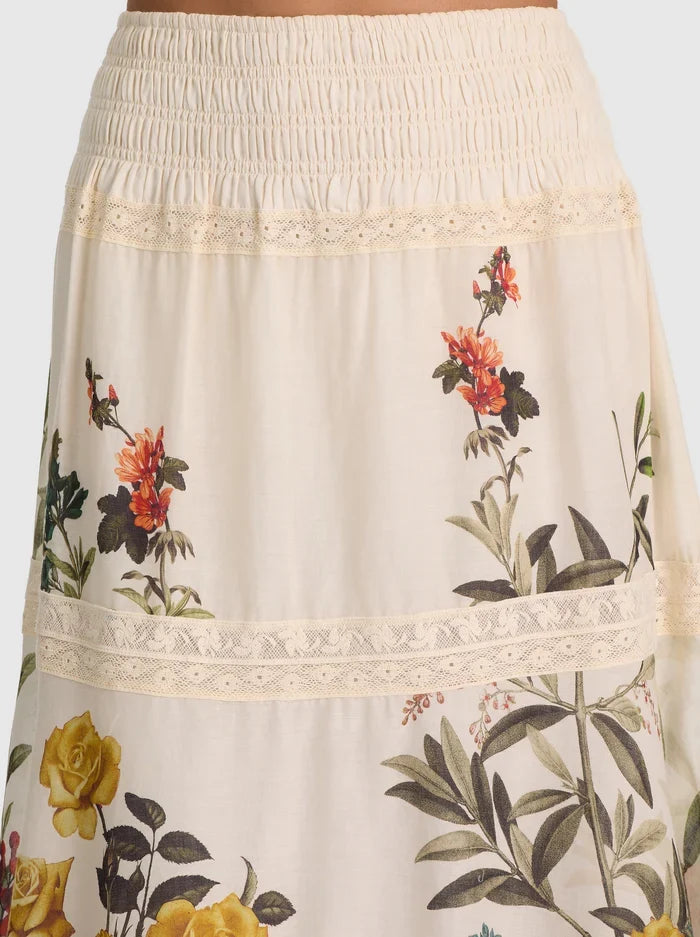 STEVIE DROP WAIST MAXI SKIRT - DESERT SPRIGS VANILLA (Asian fit)