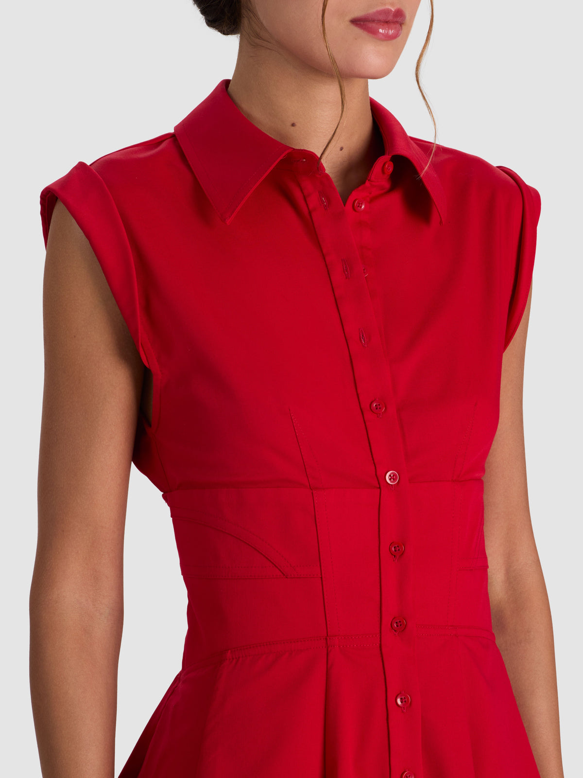 KIM PANELED CORSET FLARED MINI SHIRT DRESS - HIBISCUS