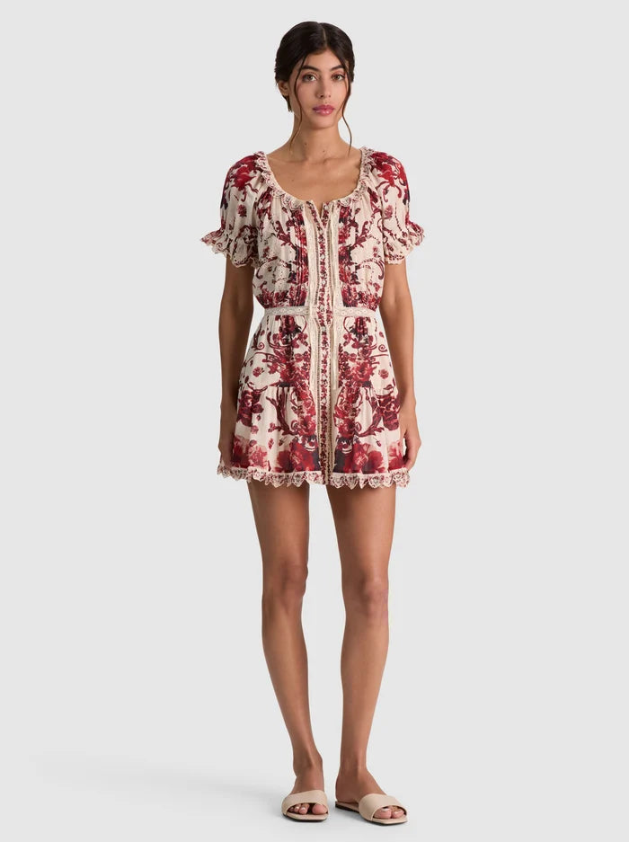MCLAINE EMBR PUFF SLV BTN DWN TIERED MINI DRESS-ALICE + OLIVIA