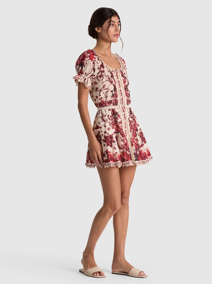 MCLAINE EMBR PUFF SLV BTN DWN TIERED MINI DRESS-ALICE + OLIVIA