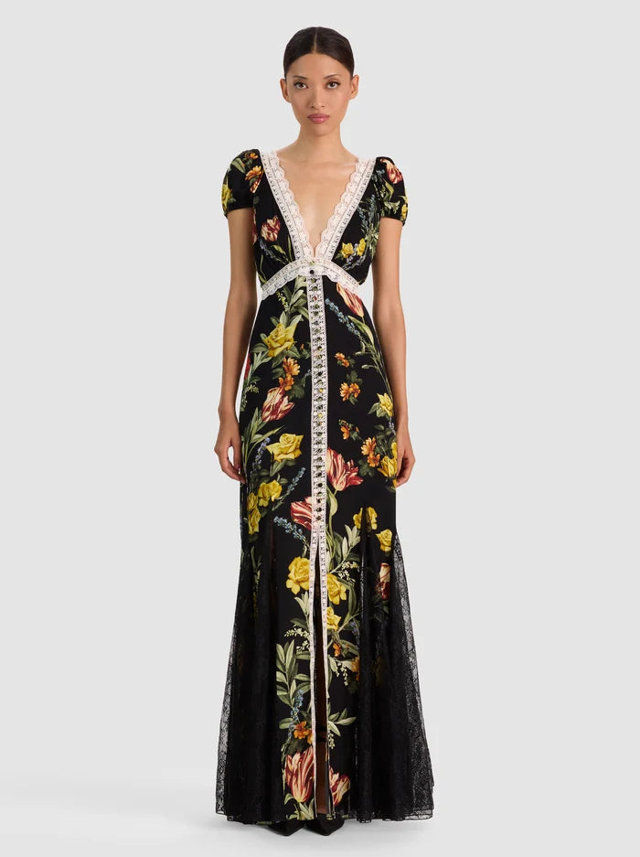 ROSE DEEP V LACE DTL MIDI DRESS-ALICE + OLIVIA
