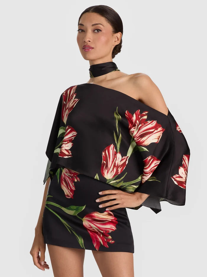 RITA OTS DRAPED CROPPED TOP W SCARF-ALICE + OLIVIA