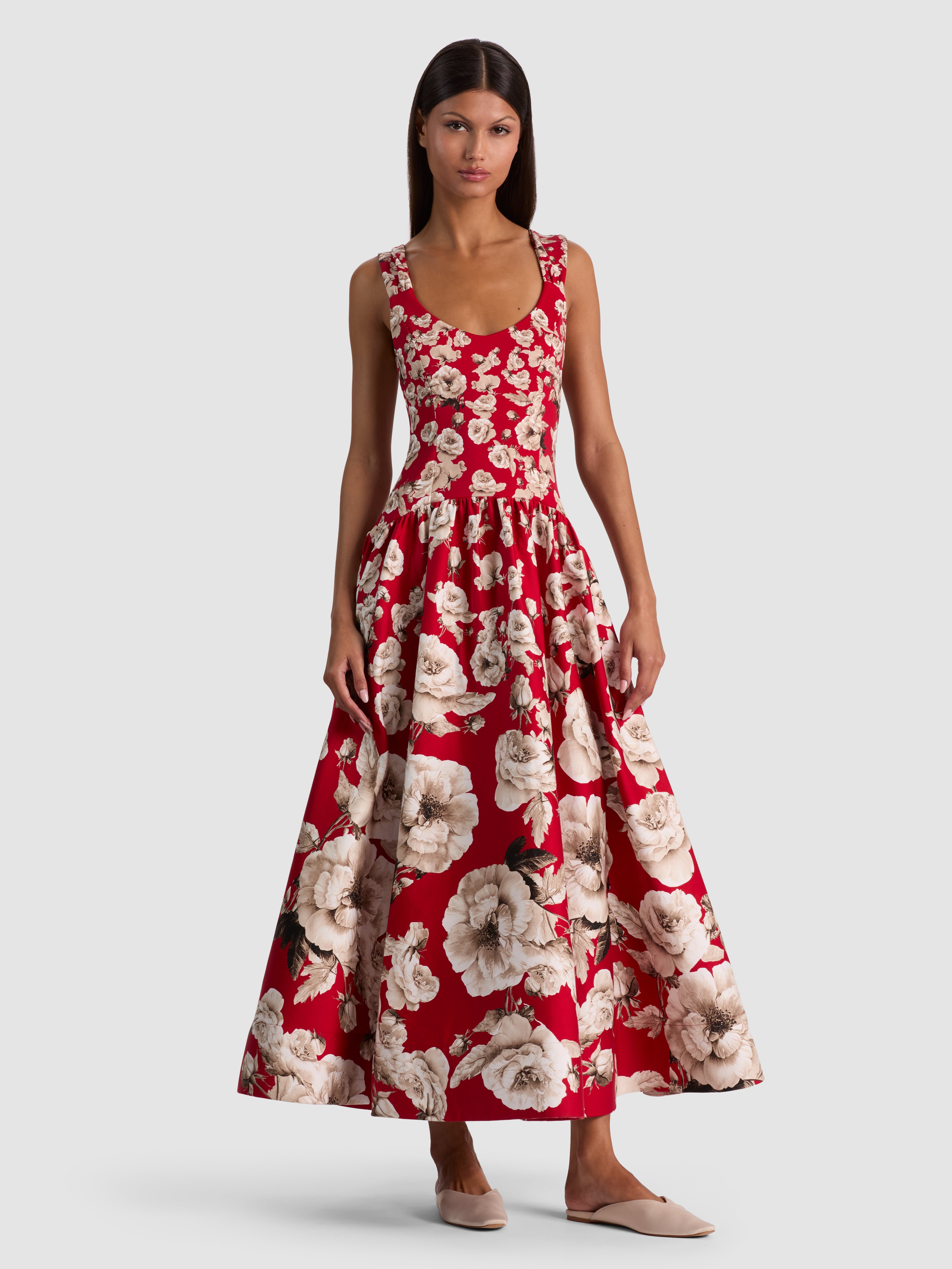 ORIANA SOFT V NK DROP WAIST FULL MIDI DRESS-ALICE + OLIVIA