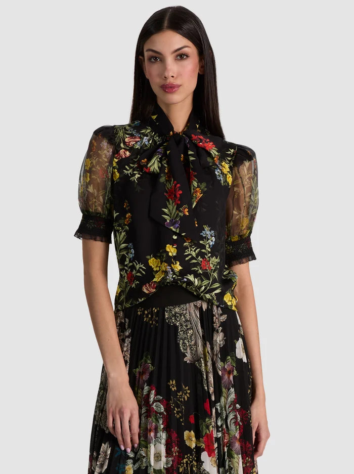 BRENTLEY TIE NK PUFF SLV BLOUSE-ALICE + OLIVIA