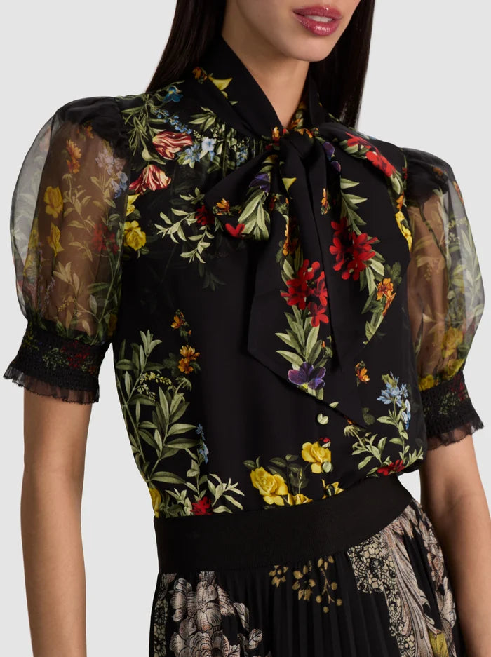 BRENTLEY TIE NK PUFF SLV BLOUSE-ALICE + OLIVIA
