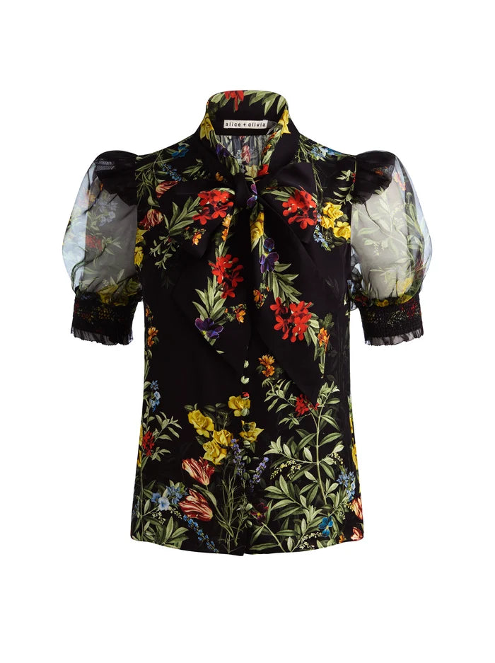 BRENTLEY TIE NK PUFF SLV BLOUSE-ALICE + OLIVIA