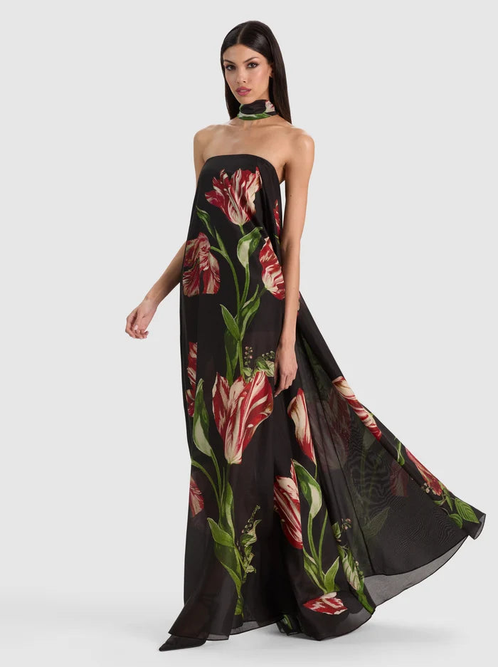 MARICELA STRAPLESS VOLUMINOUS MAXI DRESS W SCARF-ALICE + OLIVIA