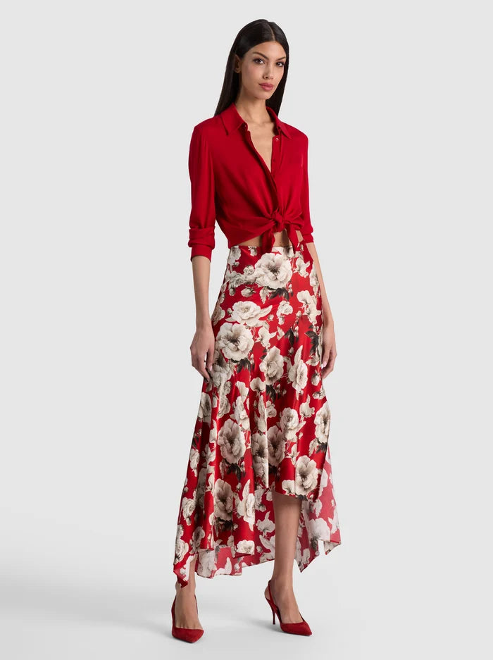 ROSA ASSYM MIDI SLIP SKIRT - ROSE GARDEN SM HIBISCUS
