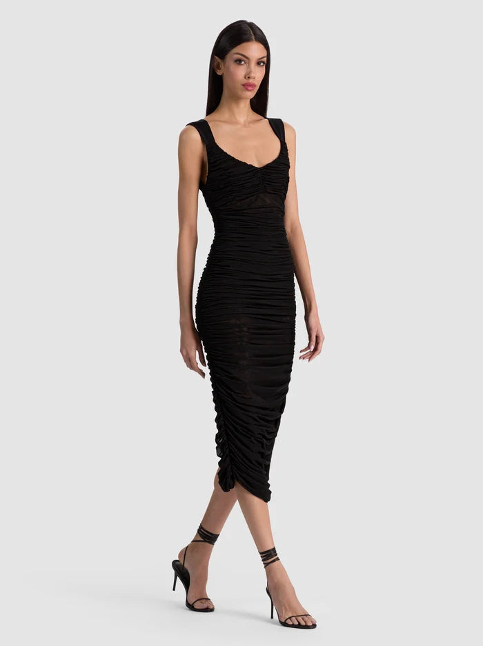 RENEE SHEER SOFT V NK RUCHED MIDI DRESS W HOT PANT-ALICE + OLIVIA