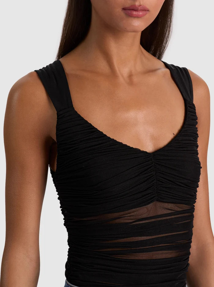 RENEE SHEER SOFT V NK RUCHED TANK BODYSUIT-ALICE + OLIVIA