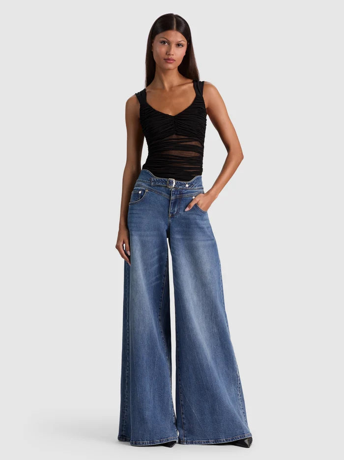 RENEE SHEER SOFT V NK RUCHED TANK BODYSUIT-ALICE + OLIVIA