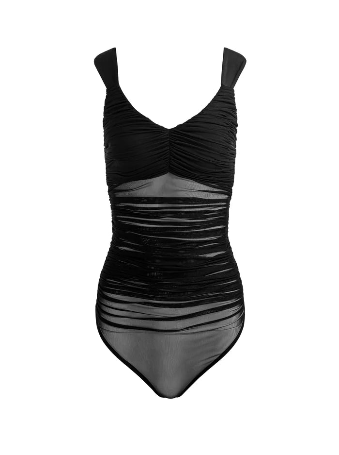 RENEE SHEER SOFT V NK RUCHED TANK BODYSUIT-ALICE + OLIVIA